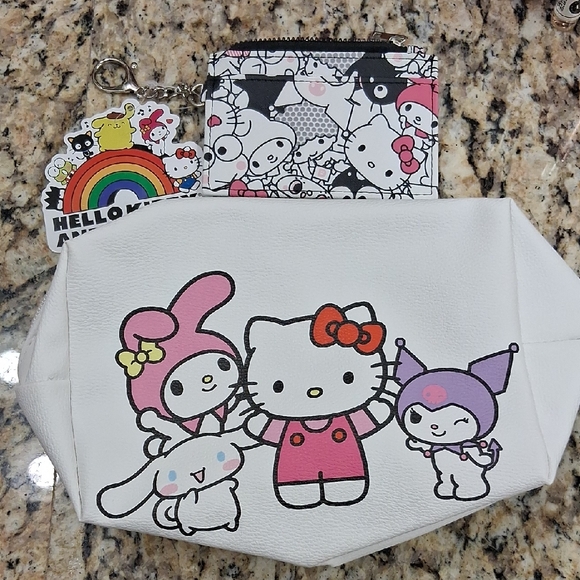 Hello Kitty Other - Hello Kitty White and Pink Bag and 3 Slot Card Holder